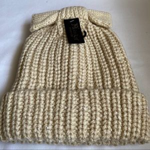 Minky Knit Hat With Bow Plush Inside Beige New